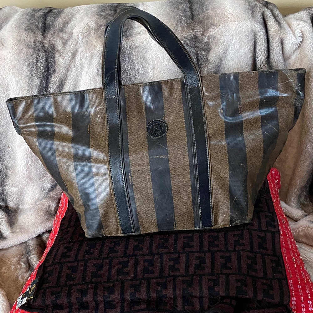 Fendi Roma Italy 🇮🇹 Leather Coated Logo Tote Vintage Condition Clean Interior